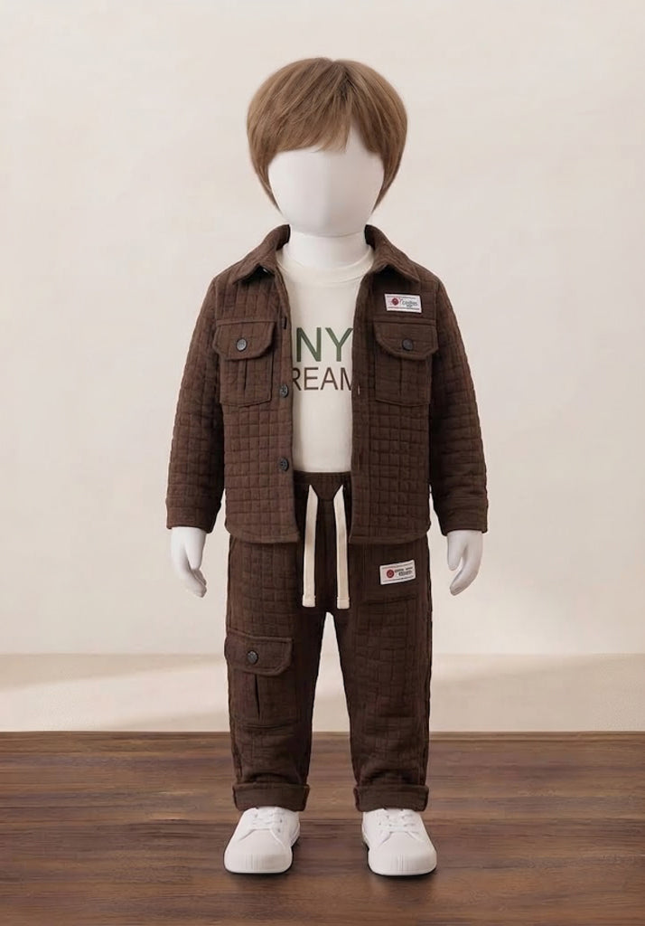 Kid’s Textured Shirt Jacket with Cargo Pants