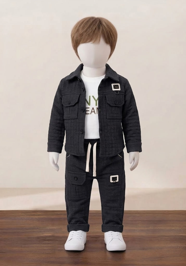 Kid’s Buckle-Detail Textured Trouser Set