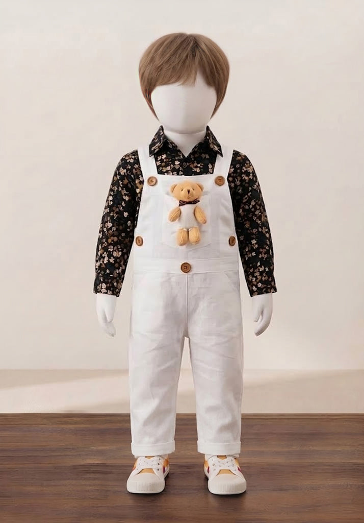 Kid’s Little Bear Floral Overall Set
