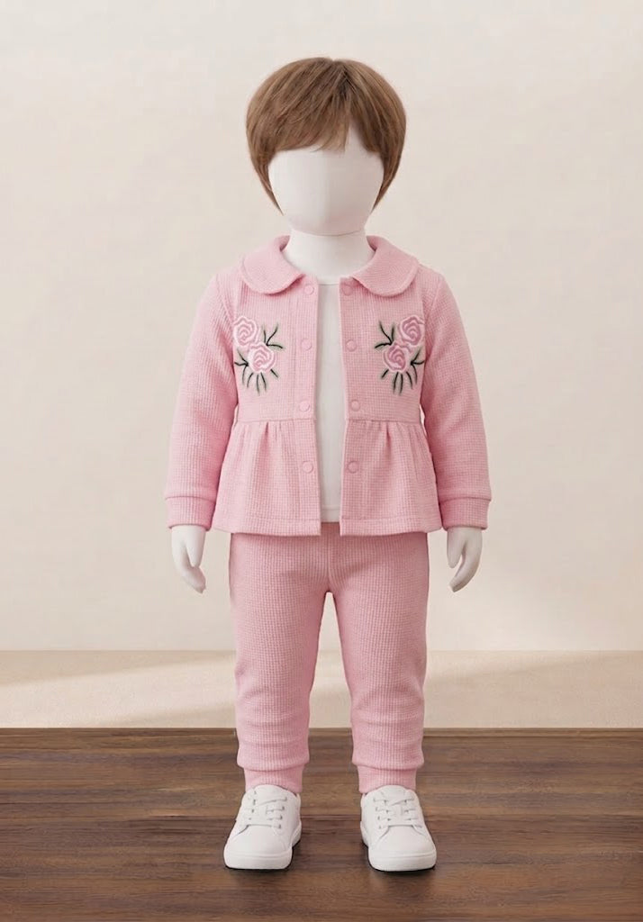 Double Flower Embroidered Jacket & Trousers Set