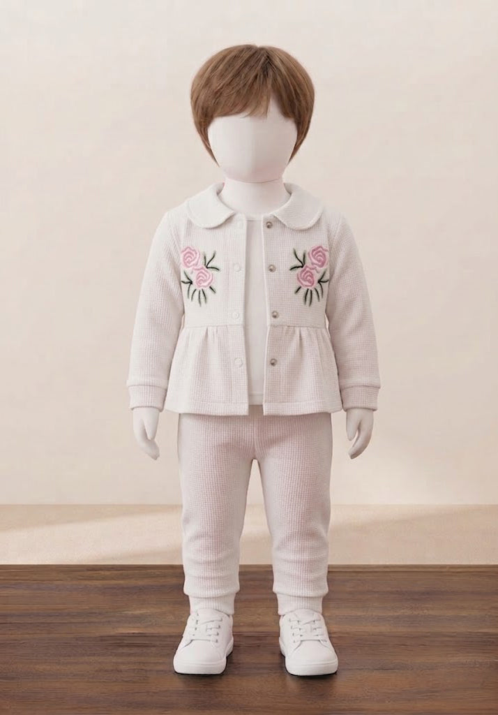 Double Flower Embroidered Jacket & Trousers Set