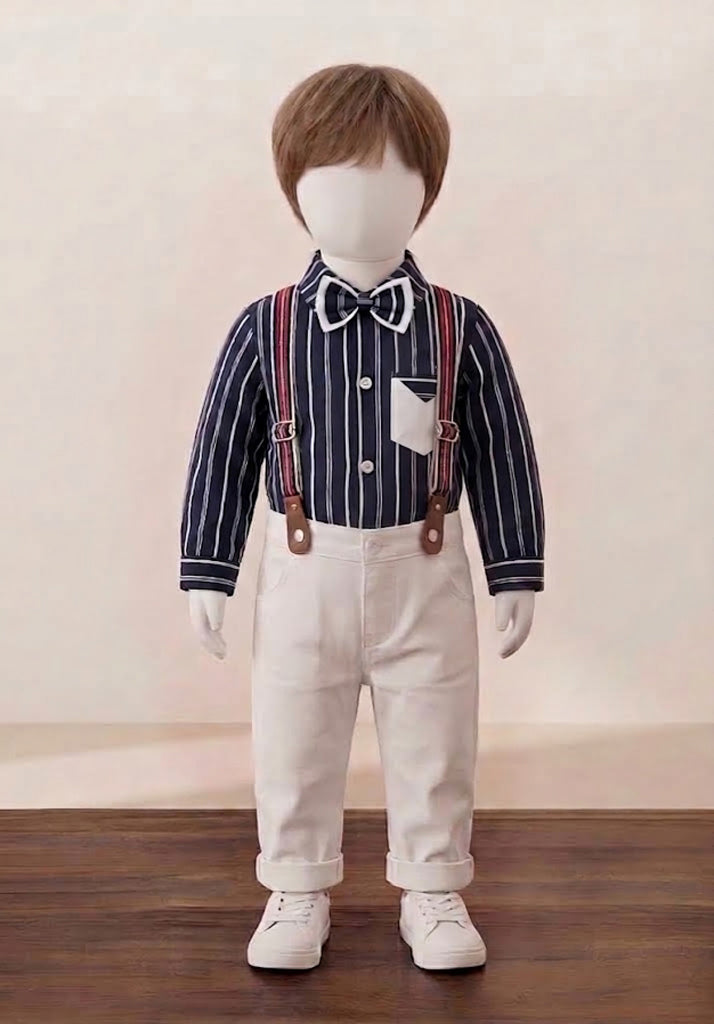 Kid’s Gentleman Striped Shirt & Suspender Set