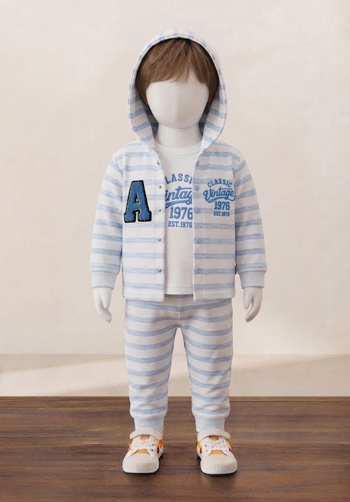 A. Vintage Striped Hooded Cardigan Set