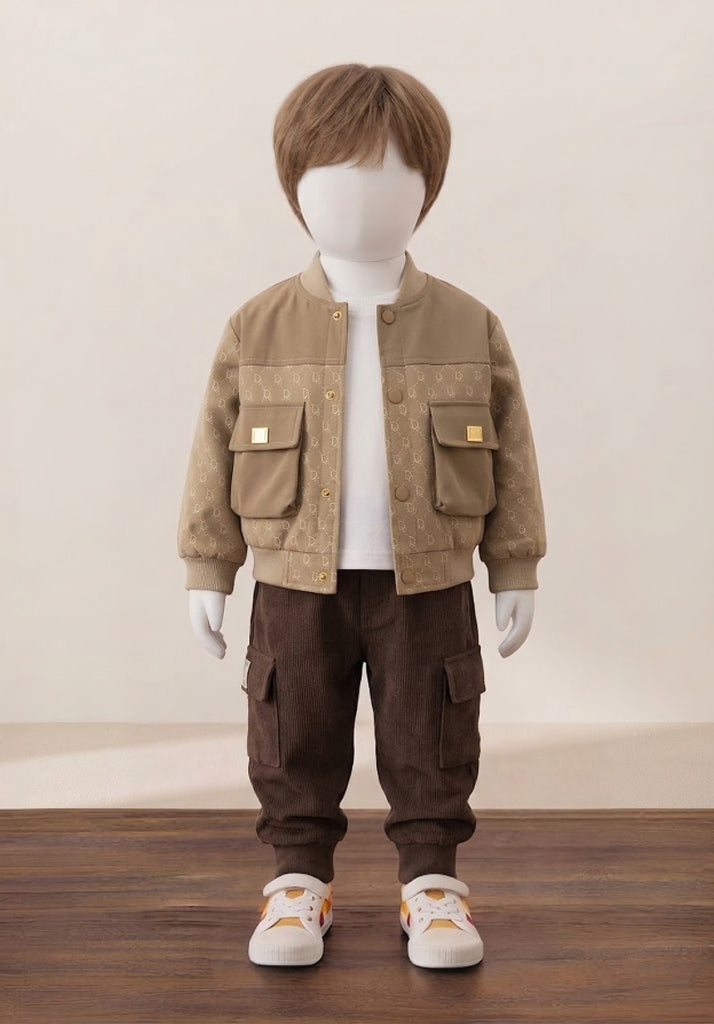 Kid’s Printed Pocket Bomber Jacket with Cargo Pants