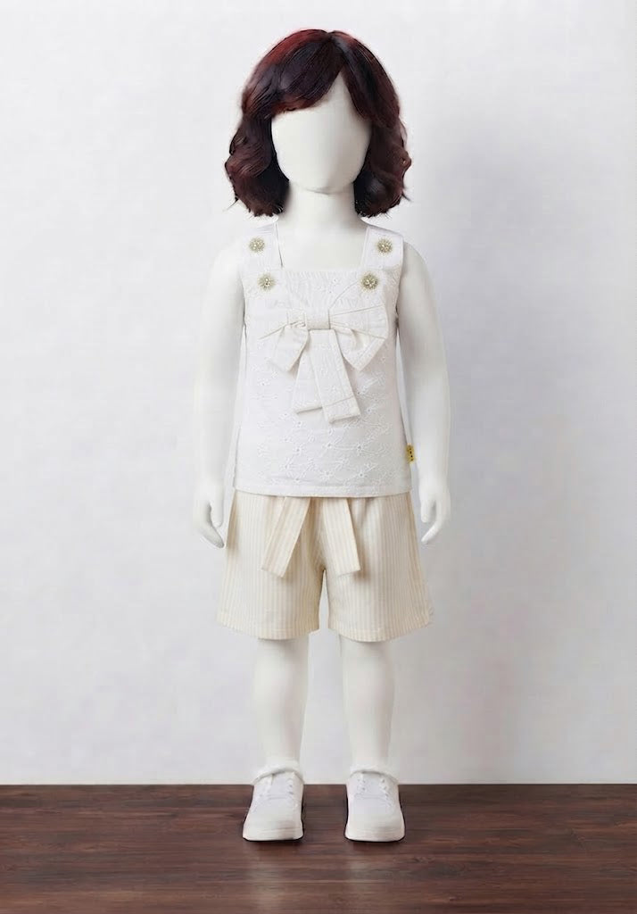 Bow Top & Striped Shorts Set
