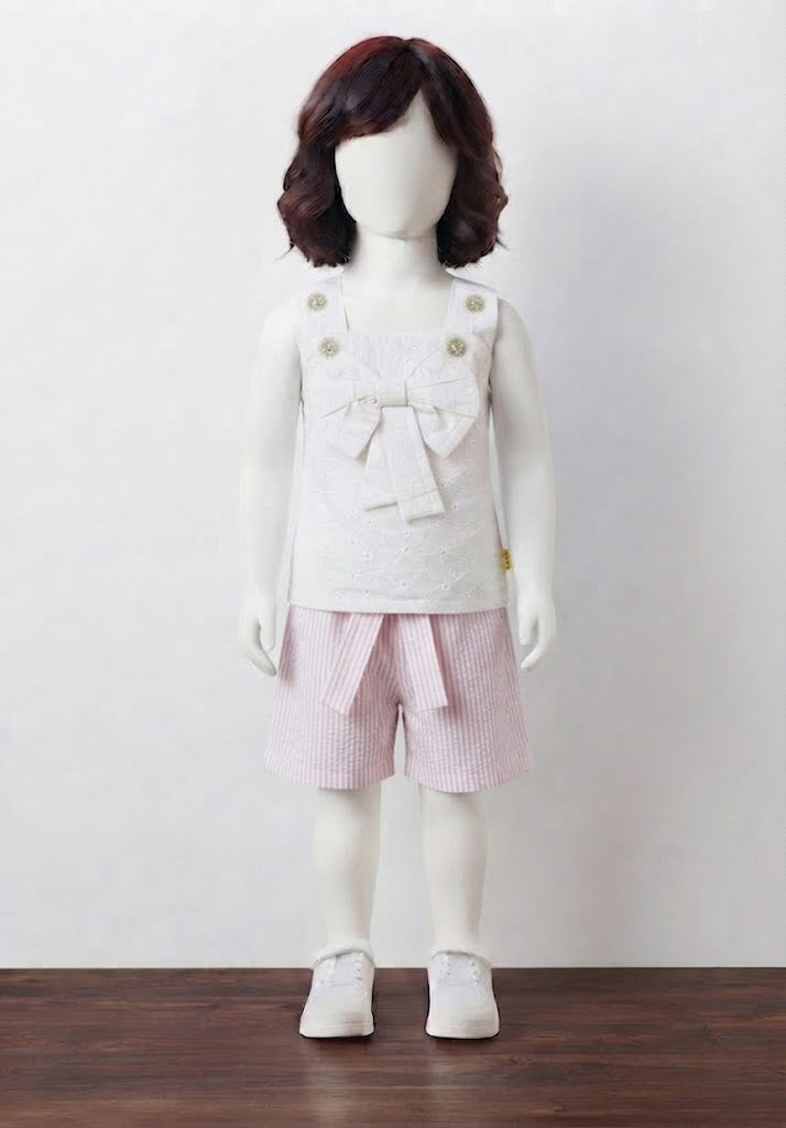Bow Top & Striped Shorts Set