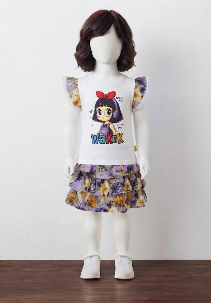 Cartoon Girl Ruffle 2 Piece Set