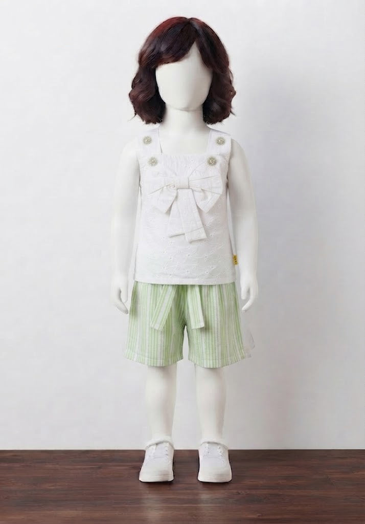 Bow Top & Striped Shorts Set
