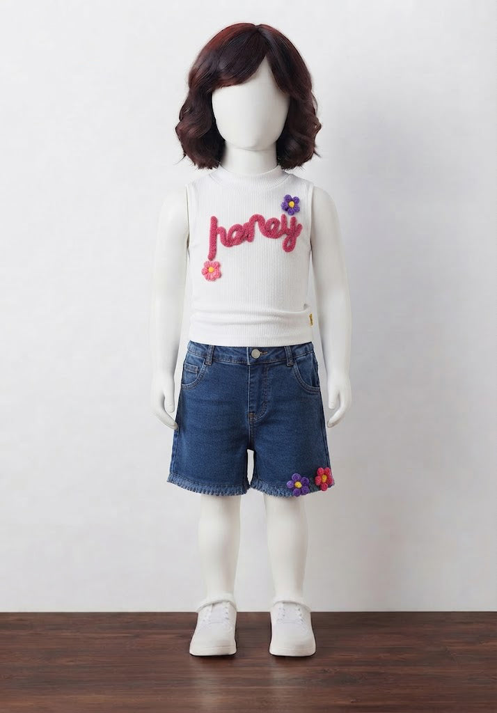 Honey Graphic Denim Shorts Set