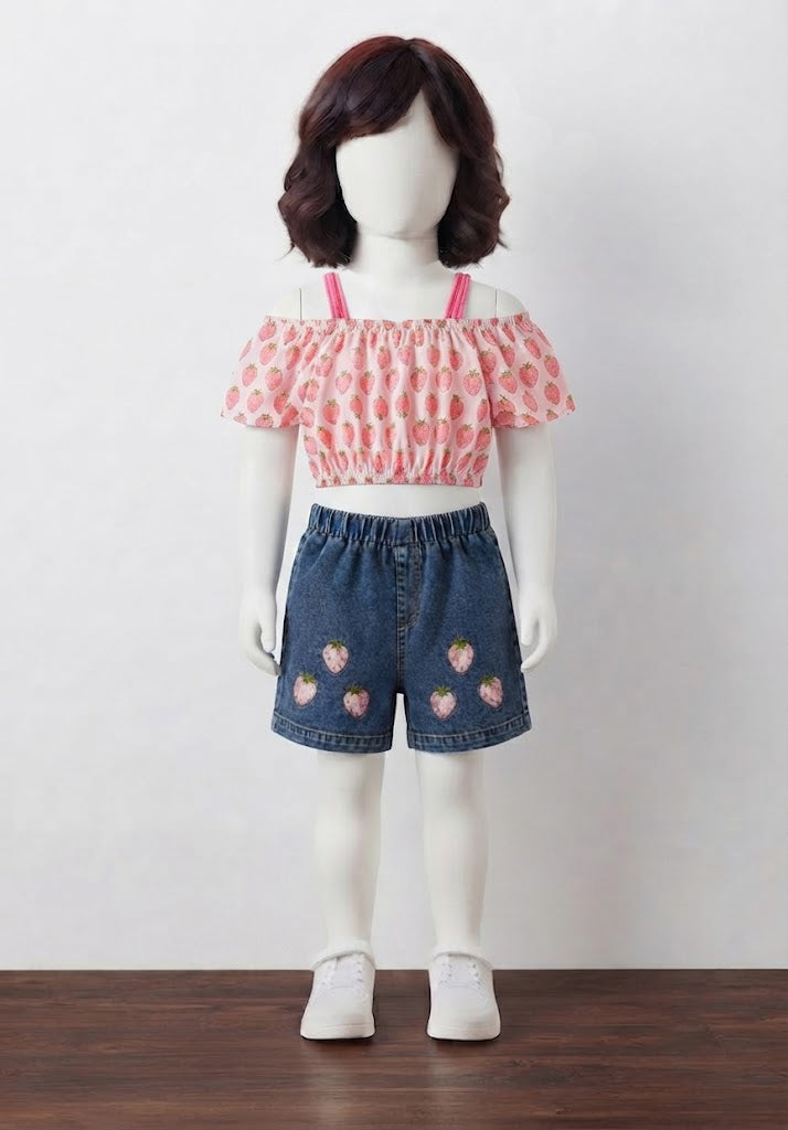 Off Shoulder Denim Shorts Set